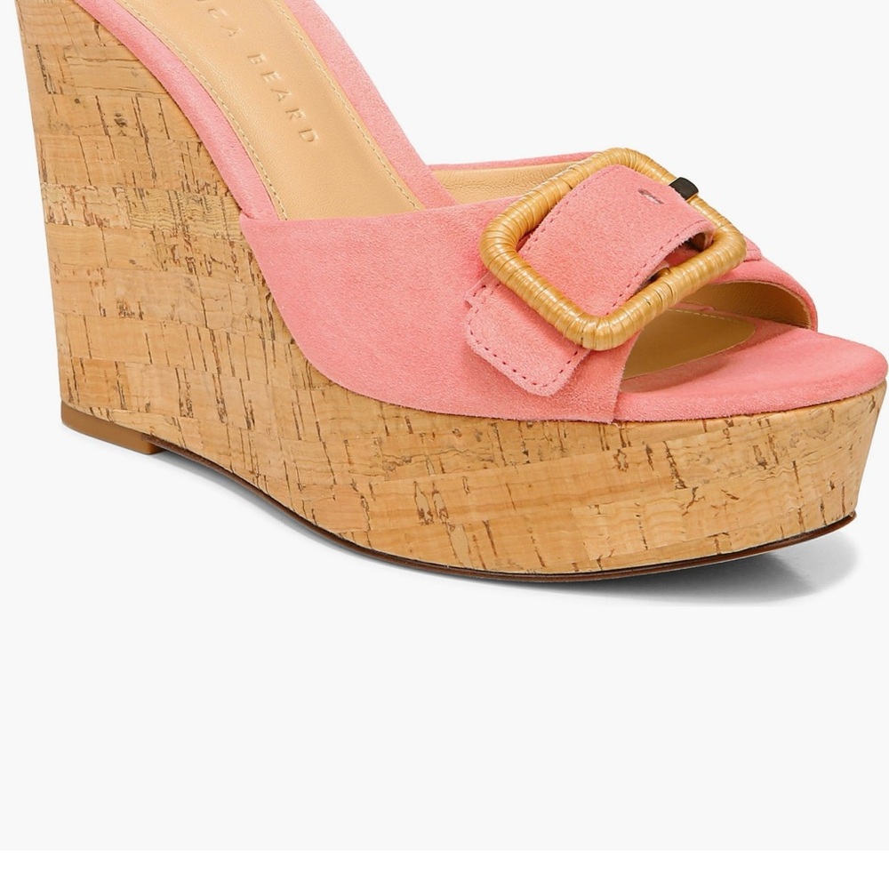 Veronica Beard Pink Wedge Sandals with Buckle